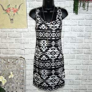 Black & White Aztec Boho Hippie Mini Dress Size Medium